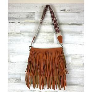 Jen & Co Women’s Brick Sadie Vegan Leather Aztec Fringe Boho Crossbody Bag NEW